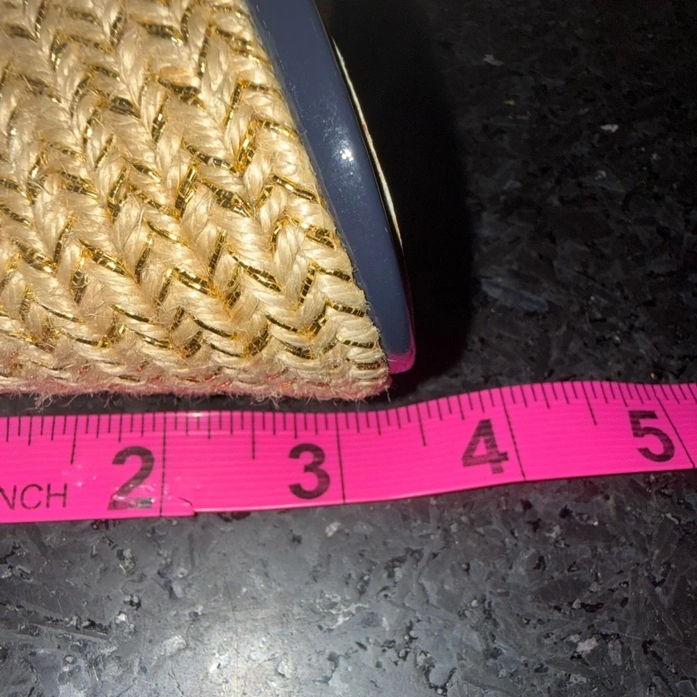 UEC KATE SPADE PATENT NAVY BLUE 3.5” WEDGE ESPADRILLE GOLD HARDWARE SZ 9 PERFECT